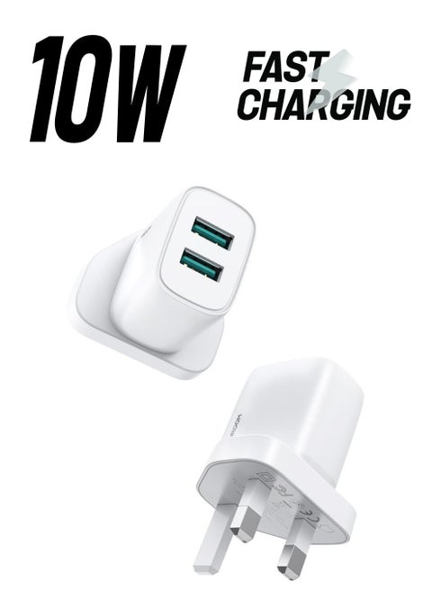 2.1A Dual-port Mini 10.5W Fast Charger with QC 3.0 support. Wall Charger Plug Travel Adapter Mini Dual-port 10.5W Fast Power Charger, compatible with Samsung AFC, Huawei SCP, and other lower versions of iPhones. White