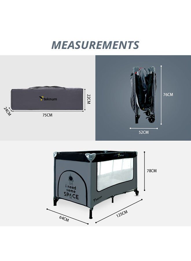 TEKNUM Astronaut Playard And Cot With Carry Bag, Years- Grey - Image 3