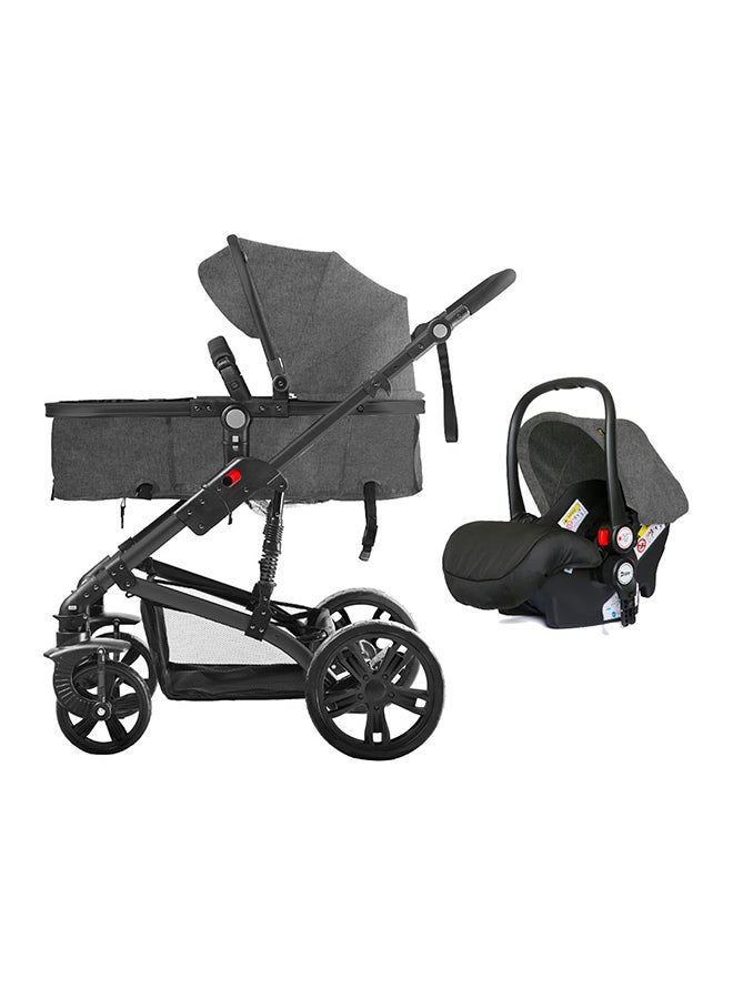 TEKNUM 3In1 Pram Stroller Sleeping Bassinet With Extra Wide Seat And Wide Canopy 360° Rotating Wheels Space Grey - Image 1