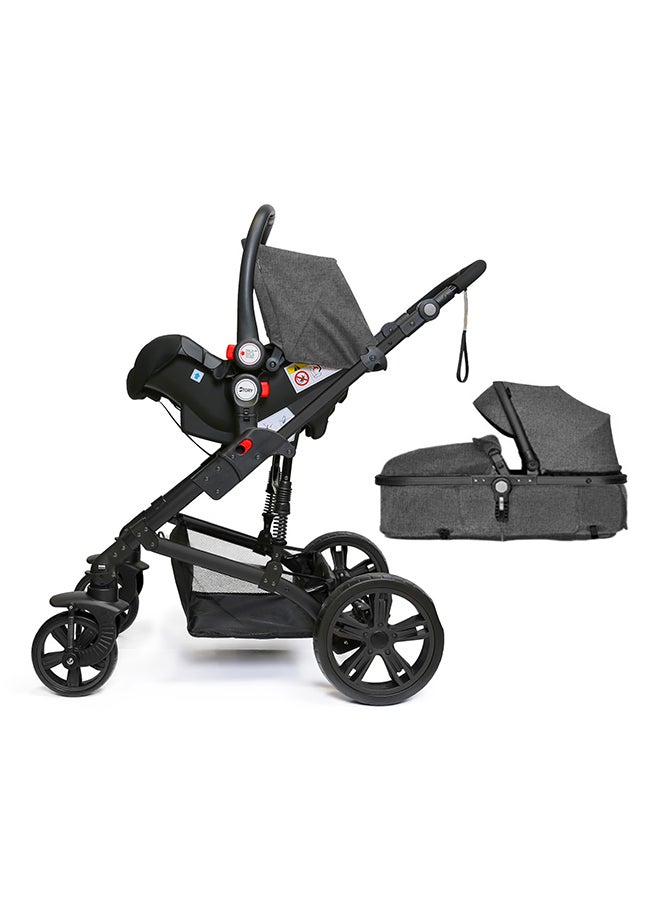 TEKNUM 3In1 Pram Stroller Sleeping Bassinet With Extra Wide Seat And Wide Canopy 360° Rotating Wheels Space Grey - Image 4
