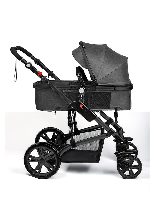 TEKNUM 3In1 Pram Stroller Sleeping Bassinet With Extra Wide Seat And Wide Canopy 360° Rotating Wheels Space Grey - Image 5