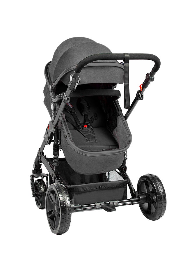 TEKNUM 3In1 Pram Stroller Sleeping Bassinet With Extra Wide Seat And Wide Canopy 360° Rotating Wheels Space Grey - Image 3