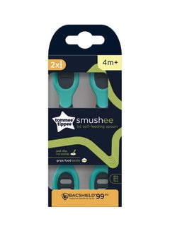 tommee tippee Pack Of 2 Smushee First Self-Feeding Weaning Spoons With Antibacterial Technology, Chunky Handles And Reversible, 4 Months+  - Image 3