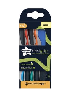 tommee tippee Pack Of 5 Easigrip Self-Feeding  Spoons With Antibacterial Technology, Chunky Handles, 4 Months+, Multicolour  - Image 2