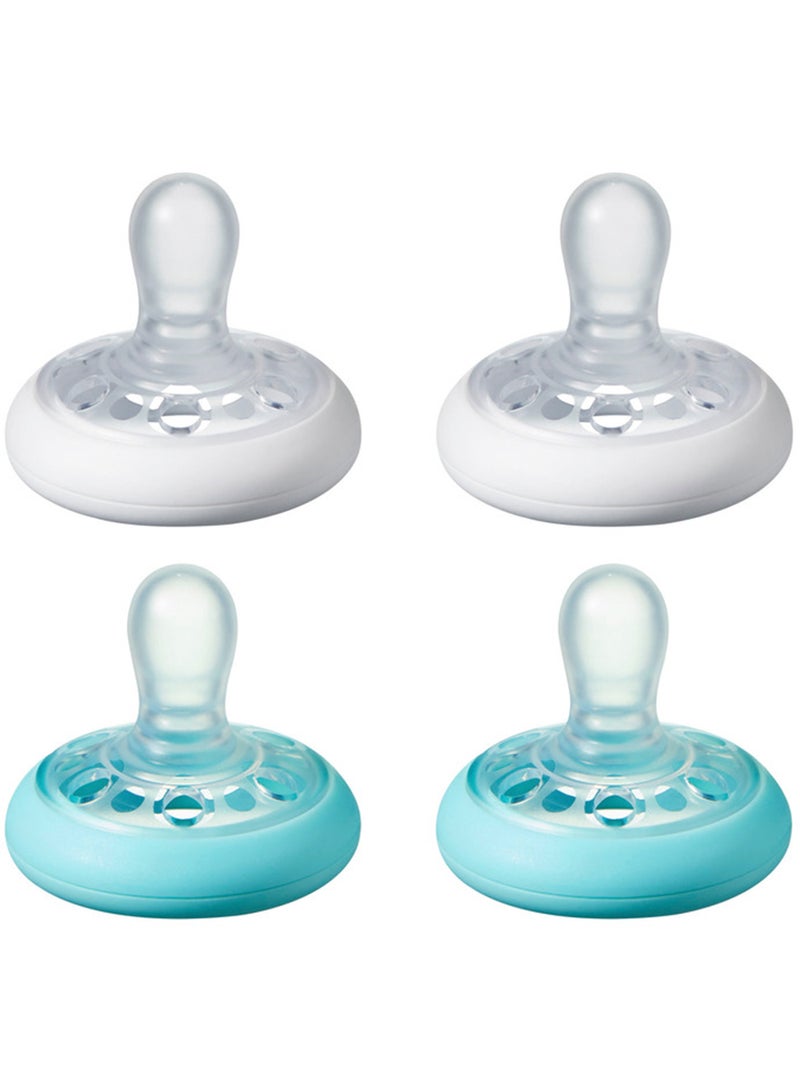 tommee tippee - Breast-Like Soother Skin-Like Texture Symmetrical Orthodontic Design BPA-Free For 0-6m Pack Of 4 Dummies Teal And White - Image 1