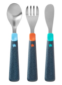 tommee tippee Pack Of 3 Big Kids Stainless Steel First Cutlery Set Rounded Edges Chunky Handles 12 Months+, Multicolour  - Image 2