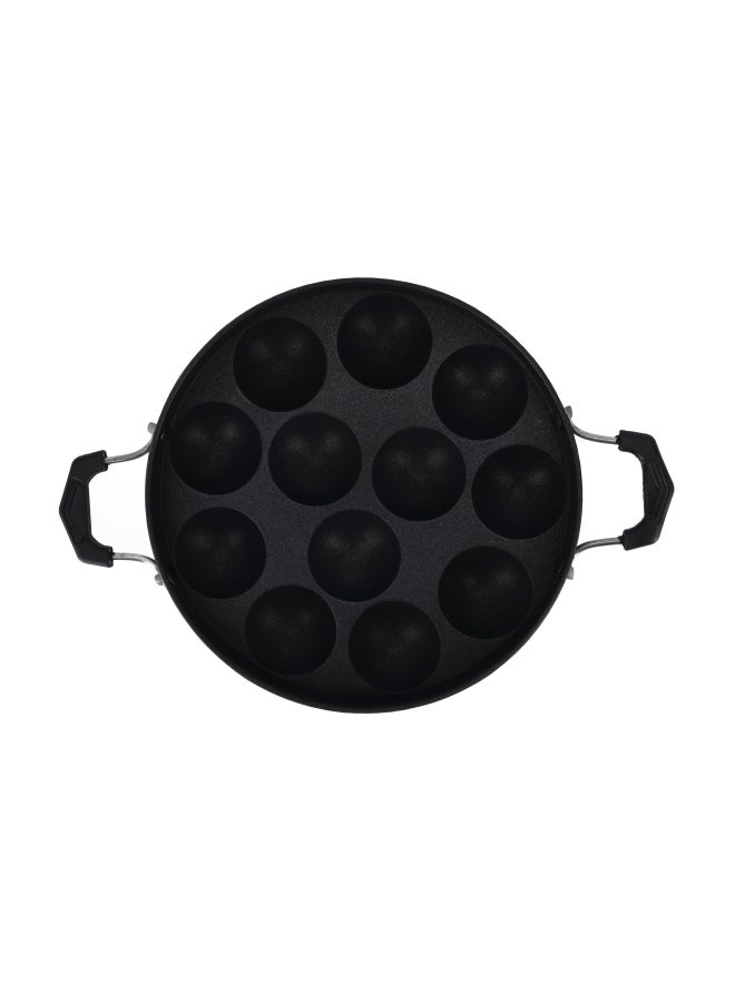 DELCASA 12 Pits Aluminum Nonstick Appa Pathram Appam Pan Black 20cm - Image 1