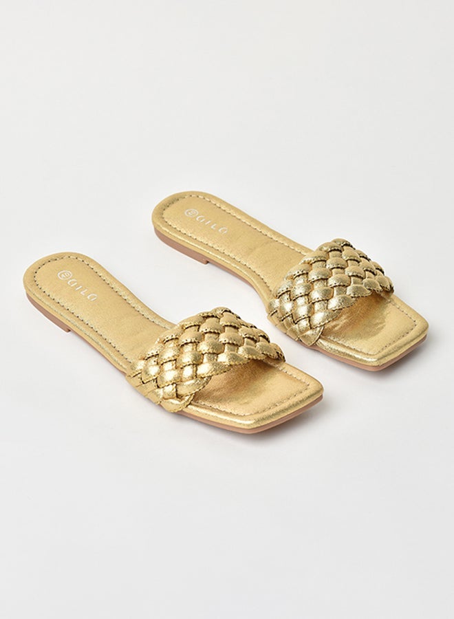Aila - Slip-On Detail Flat Sandals Gold - Image 1