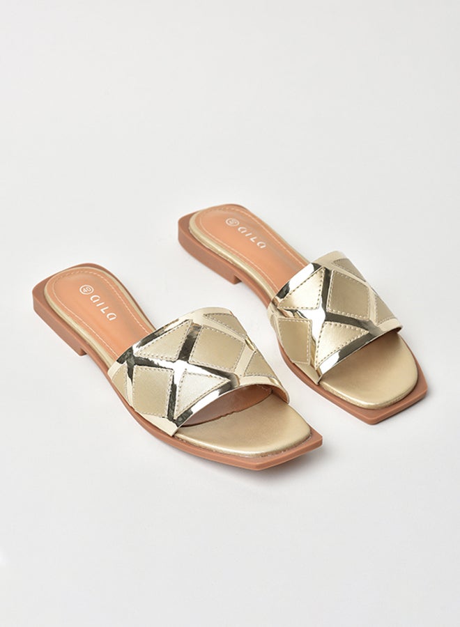 Aila - Slip-On Detail Flat Sandals Gold - Image 1