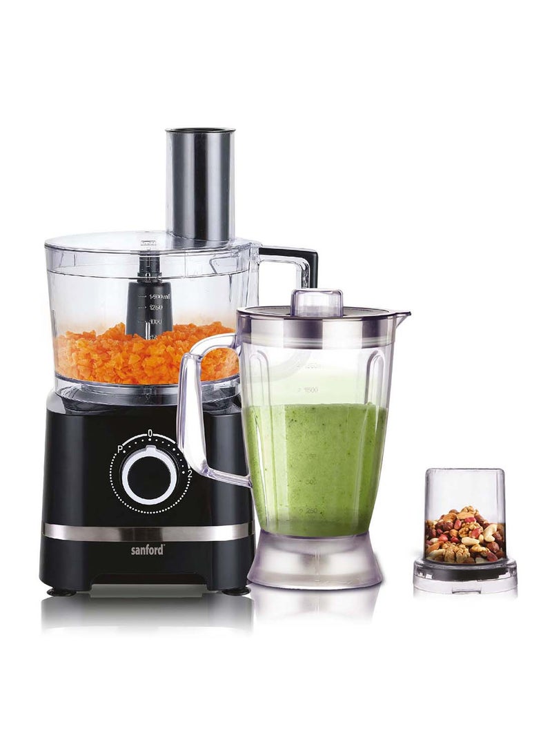Sanford 10 in 1 Multi Functional & Convenient Food Processor, Chopper | Blender | Dry Grinder | Citrus Juicer | Dough Kneader | Food Pusher | Emulsifier | Grater | French Fry | Slicer 1.5 L 800 W SF6819FP Black - Image 3