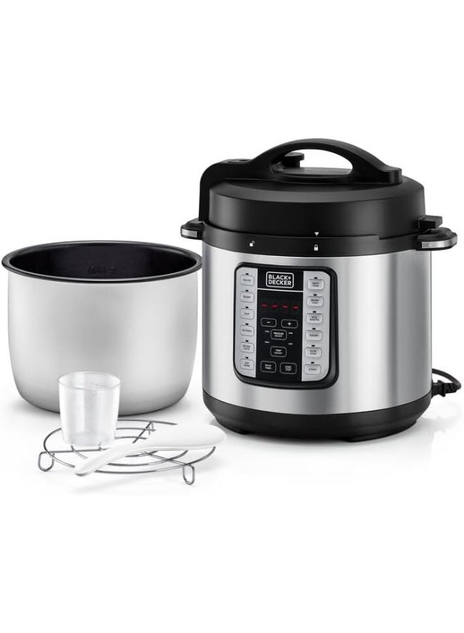 BLACK+DECKER EZ Smart Steam Pot, Multi-Cooker, 7-in-1 Programmable Electric Pressure Cooker, Digital LED Display, Overheating Protection, Delay Timer, 6 L 1000 W PCP1000-B5 Silver/Black - Image 3