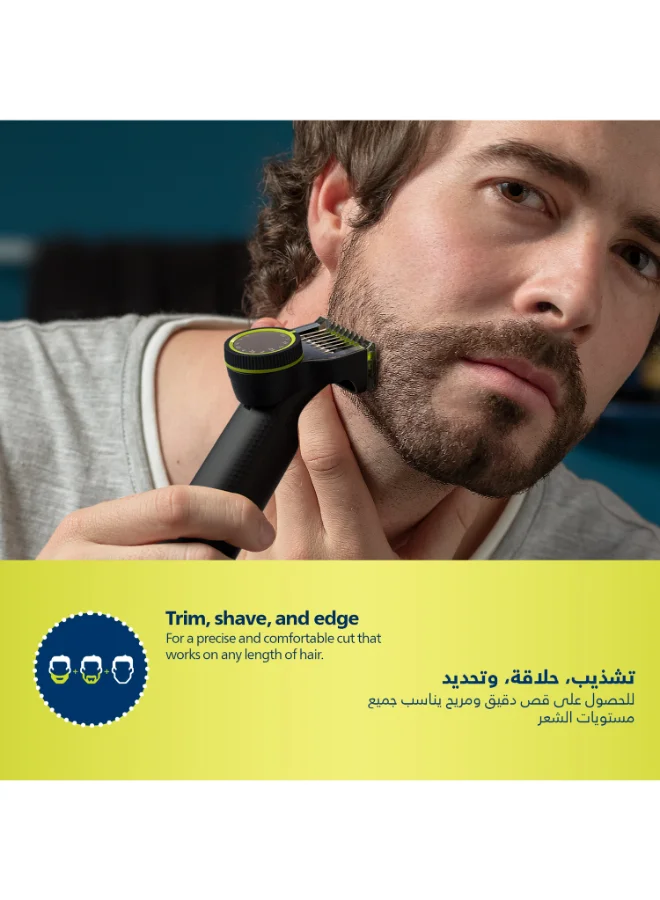 Philips OneBlade Pro QP6530/23,Wet & Dry Use,Trim, Edge & Shave Any Length of Hair| 12-Length Precision Comb, Dual-Sided Blade,90min Cordless Use Black