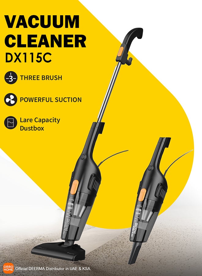 Deerma Lightweight Handheld and Upright 2 in 1 Portable Vacuum Cleaner For Home Hard Floor Carpet with Productive HEPA filtration 600 W DX115C Black  - Image 1