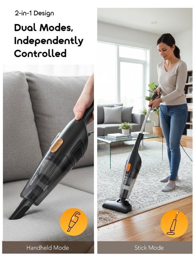 Deerma Lightweight Handheld and Upright 2 in 1 Portable Vacuum Cleaner For Home Hard Floor Carpet with Productive HEPA filtration 600 W DX115C Black - Image 3