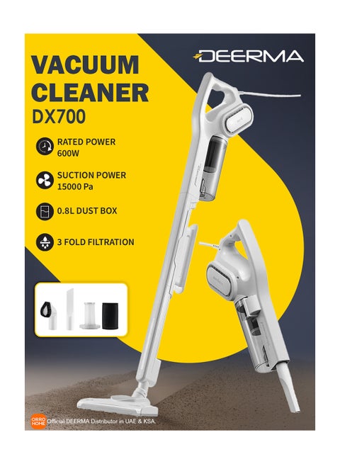 مكنسة كهربائية محمولة 2 في 1 مع علبة غبار بسعة كبيرة 600 W DX700 أبيض