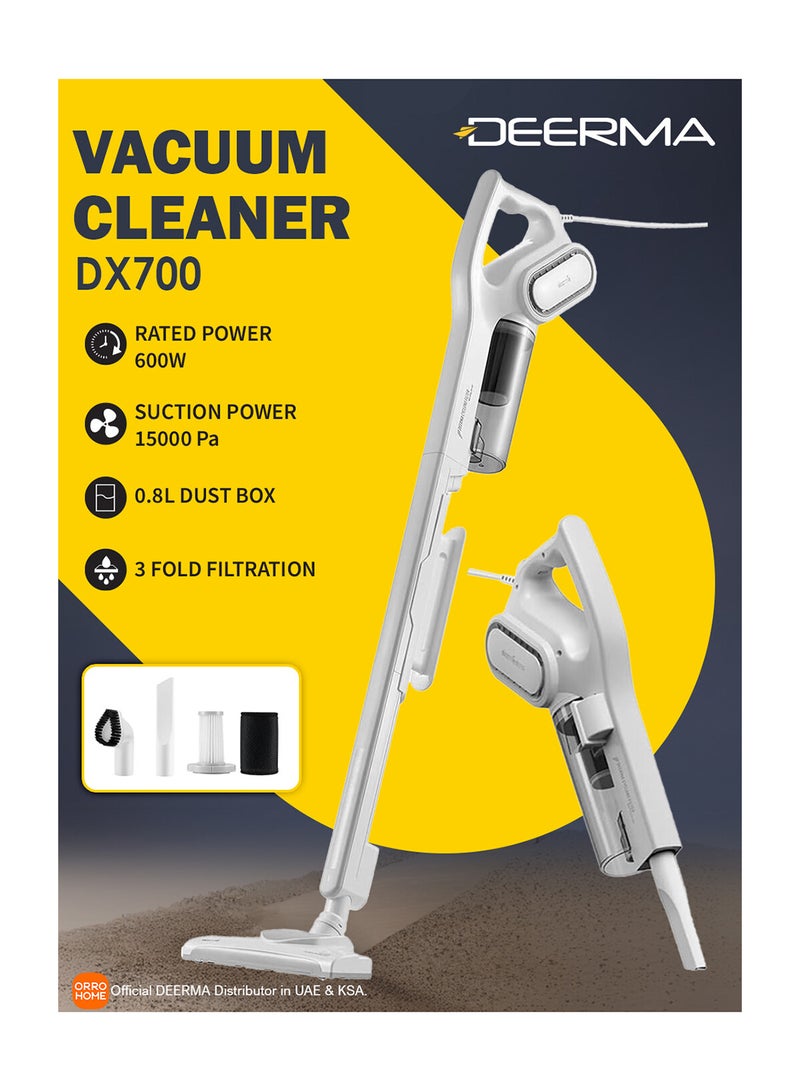 Deerma - Portable 2-In-1 Handheld and Upright Vacuum Cleaner, HEPA Filter with Lightweight body and Low Noise Low Noise Triple Filter Vertical Dust Collector 600 W DX700 White - Image 1