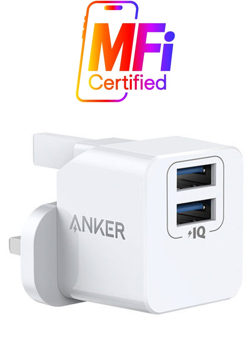 Anker USB Plug,  PowerPort mini Dual Port USB Charger, Compact Wall Charger Cube, For iPhone 16/15/14/13/12/11 Pro Max, Galaxy S25/S24/S23/S22/Note20, HTC, LG, and More White White  - Image 1