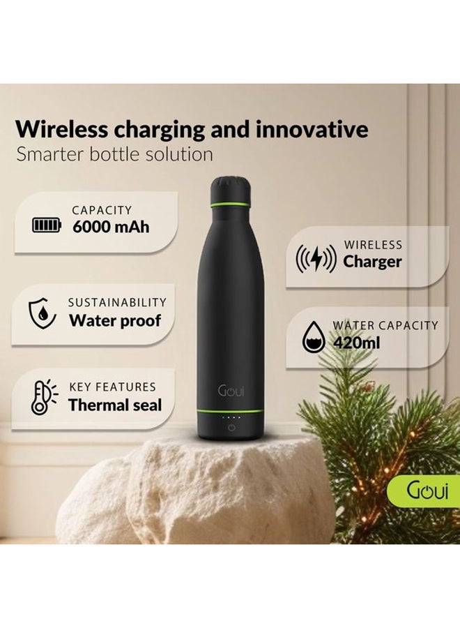 Goui - Loch - Bottle Double Insulated 18/8 Stainless Steel Bottle with Built-in 6000mAh Power Bank & 5W Wireless Charger – Hot & Cold Thermal Insulation for 12H Hot & 24H Cold Drinks - Black - Image 1
