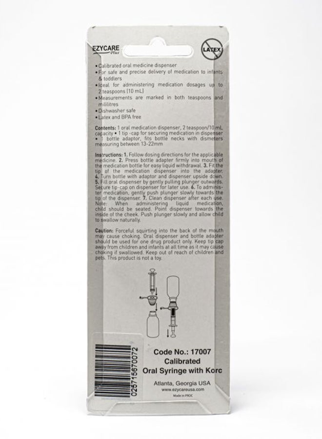 Ezy Dose Oral Syringe With Dosage Korc Draws Medication With No Mess 10Ml/2Tsp Capacity - Image 3