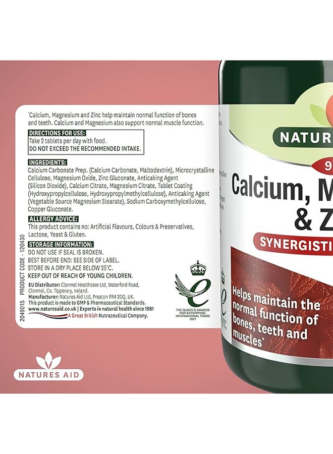 Natures Aid - Calcium Magnesium + Zinc Synergistic Formula Helps Maintain Normal Function Of Bones Teeth And Muscles 90 Tablets - Image 1