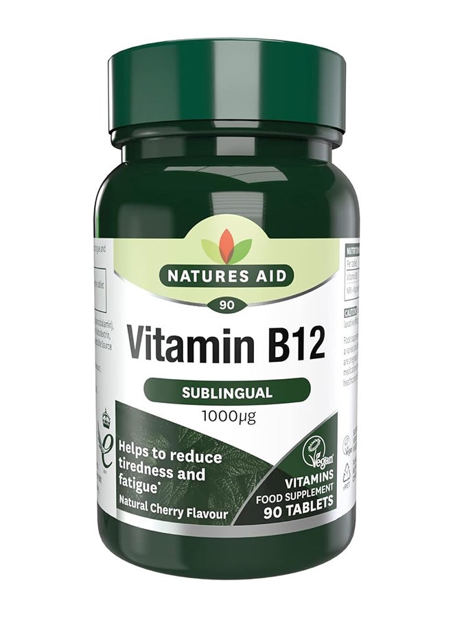 Natures Aid Vitamin B12 Sublingual 1000 µg Helps To Reduce Tiredness And Fatigue Natural Cherry Flavor 90 Tablets - Image 1