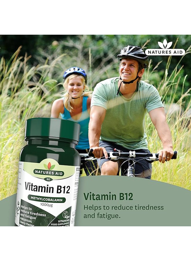 Natures Aid Vitamin B12 Sublingual 1000 µg Helps To Reduce Tiredness And Fatigue Natural Cherry Flavor 90 Tablets - Image 2