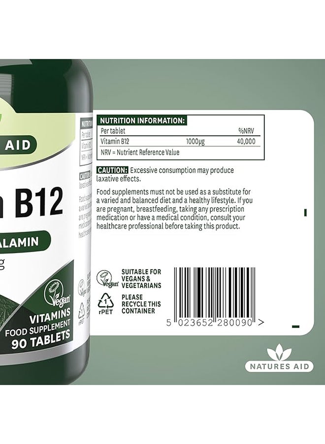 Natures Aid Vitamin B12 Sublingual 1000 µg Helps To Reduce Tiredness And Fatigue Natural Cherry Flavor 90 Tablets - Image 3