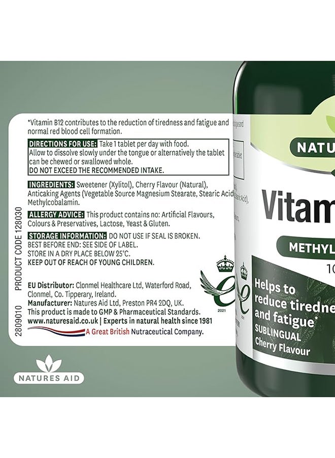 Natures Aid Vitamin B12 Sublingual 1000 µg Helps To Reduce Tiredness And Fatigue Natural Cherry Flavor 90 Tablets - Image 5