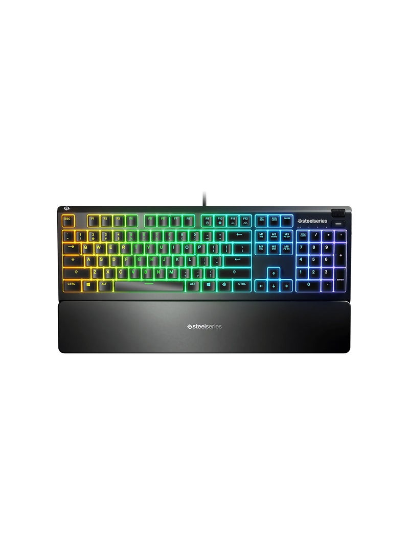 steelseries - Apex 3 Water Resistant Gaming Keyboard, Premium Magnetic Wrist Rest, Whisper Quiet Gaming Switch, 10-Zone RGB Illumination, Anti-Ghosting, English US Layout, Black | 64795 - Image 1