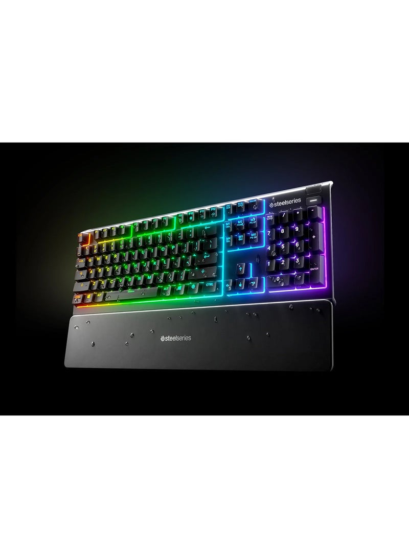 steelseries - Apex 3 Water Resistant Gaming Keyboard, Premium Magnetic Wrist Rest, Whisper Quiet Gaming Switch, 10-Zone RGB Illumination, Anti-Ghosting, English US Layout, Black | 64795 - Image 1