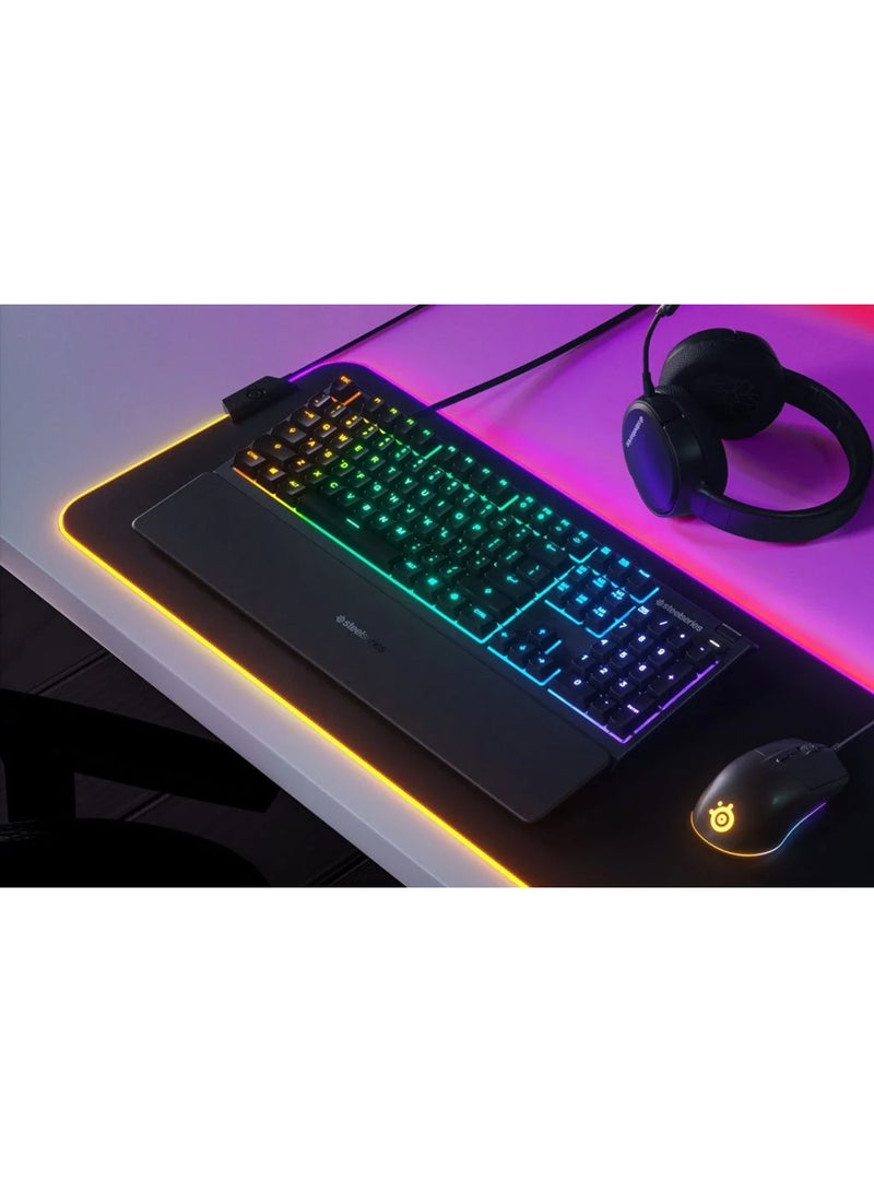 steelseries - Apex 3 Water Resistant Gaming Keyboard, Premium Magnetic Wrist Rest, Whisper Quiet Gaming Switch, 10-Zone RGB Illumination, Anti-Ghosting, English US Layout, Black | 64795 - Image 1