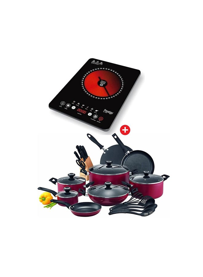 Prestige - 25-Piece Non-Stick Cookware Set + Single Infrared Cooker Black and Red 20Liters - Image 1