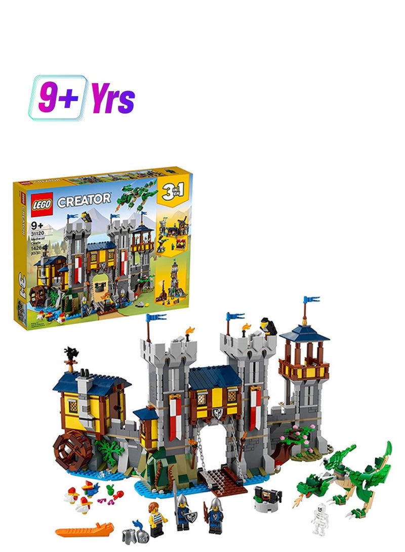 LEGO 6333048 6333048 Creator 3In1 Medieval Castle 31120 Building Kit; Castle With Moat And Drawbridge, Featuring A Dragon Toy And 3 Minifigures; Cool Toys For Kids Who Love Lego Sets And Imaginative Play (1,426 Pieces) 9+ Years 1426 9+ Years  - Image 1