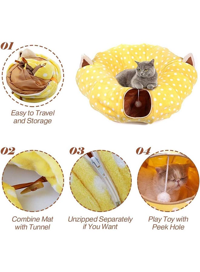 Cat Tube And Tunnel With Central Mat Yellow ‎31 x 26.2 x 13.4cm