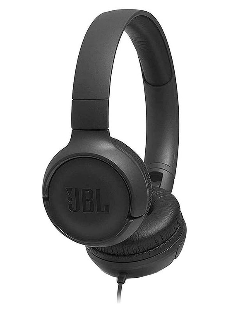 جي بي إل سماعات رأس سلكية Tune 500 - باس نقي عميق - زر واحد للتحكم عن بعد - خفيفة الوزن - قابلة للطي - كابل مقاوم للتشابك أسود أسود - Image 1