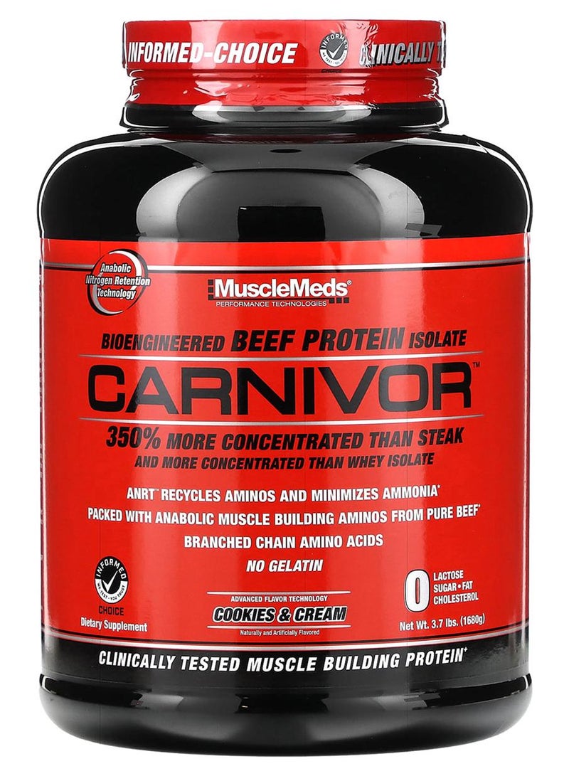 MUSCLEMEDS Carnivor Beef Protein Isolate Powder, Cookies & Cream, 56 Servings, 1680 Gram, 3.7 Pound - Image 1