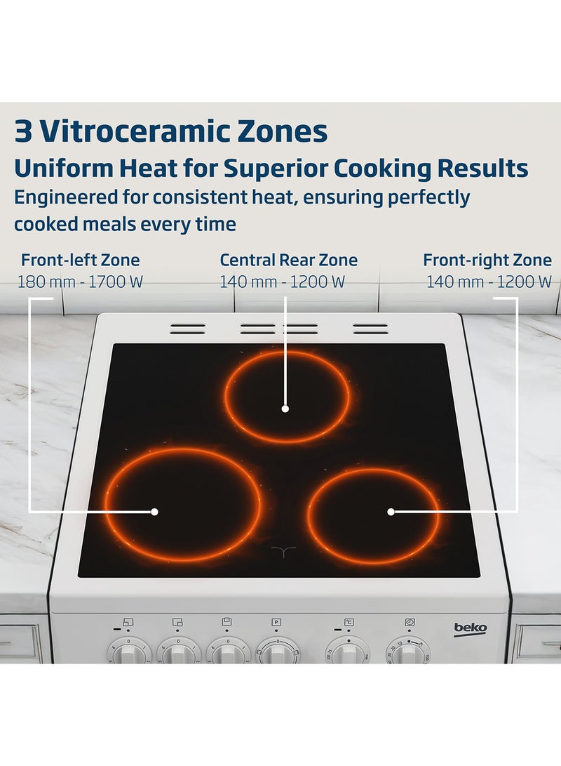 Beko 50x50Cm, 3 Vitroceramic Zones Electric Cooking Range, 4 Oven Functions , Glass Burner Plate Design CSS48100GW White - Image 3