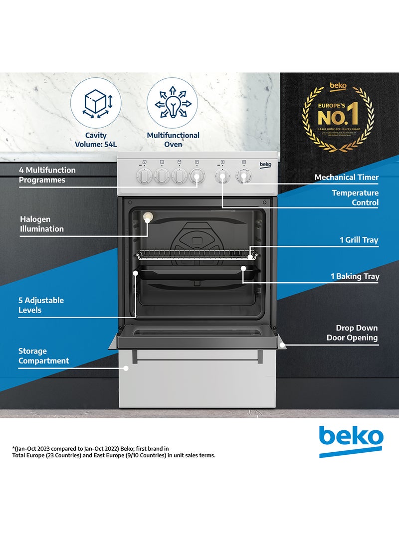 Beko 50x50Cm, 3 Vitroceramic Zones Electric Cooking Range, 4 Oven Functions , Glass Burner Plate Design CSS48100GW White - Image 2