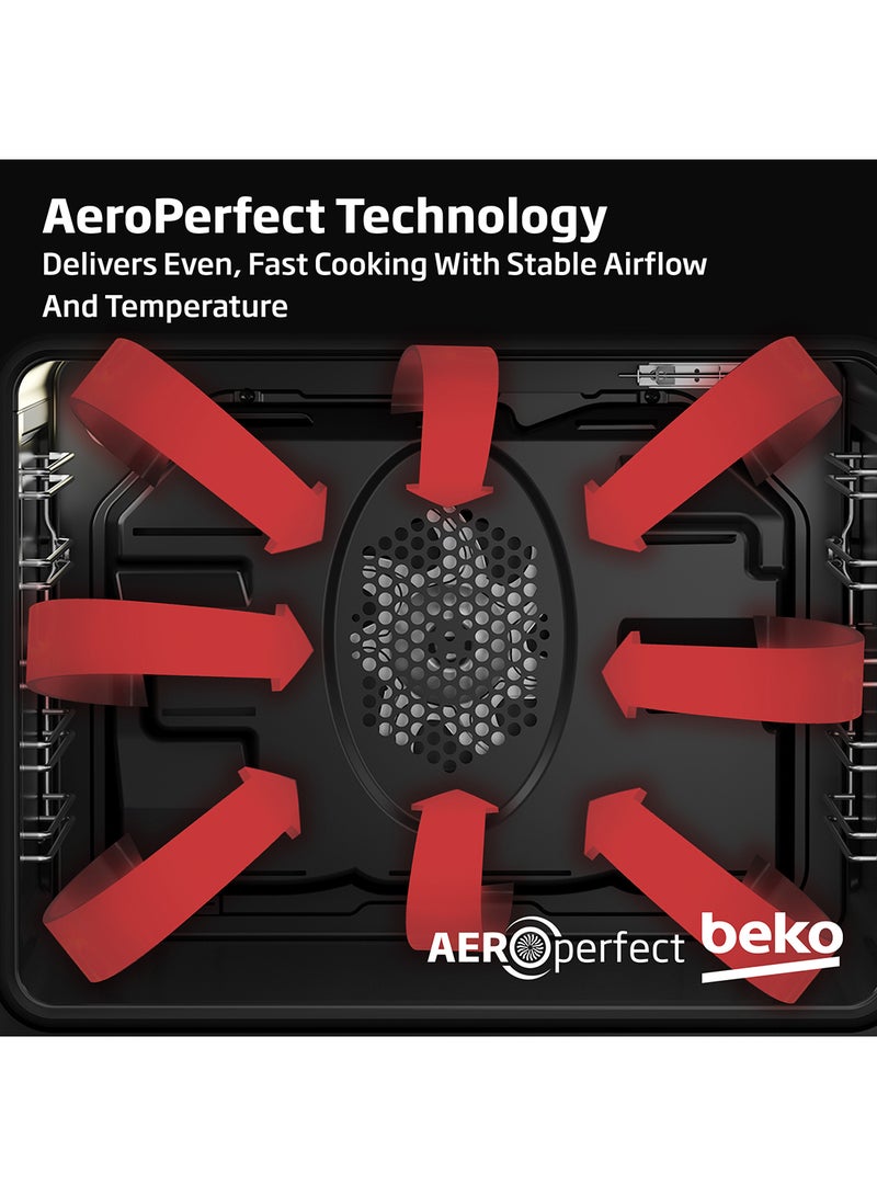 Beko - 60x60cm Freestanding Ceramic Electric cooker, 4 Cooking Zones(2 Expandable), 8 Cooking Multifuntion Oven, 72 liters Oven Capacity, A+ Energy Rating, SteamShine Cleaning, Halogen Illumination, Removable Door Glass for Cleaning FSM67320GXS Steel - Image 1