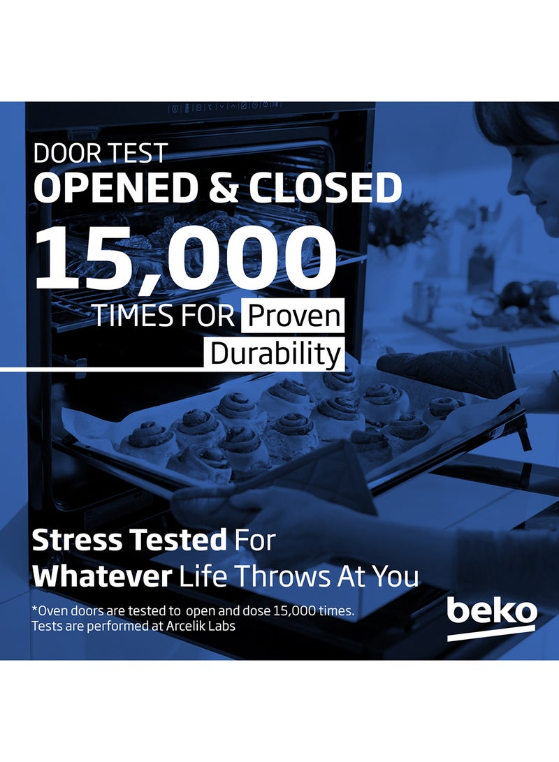Beko - 60x60cm Freestanding Ceramic Electric cooker, 4 Cooking Zones(2 Expandable), 8 Cooking Multifuntion Oven, 72 liters Oven Capacity, A+ Energy Rating, SteamShine Cleaning, Halogen Illumination, Removable Door Glass for Cleaning FSM67320GXS Steel - Image 1