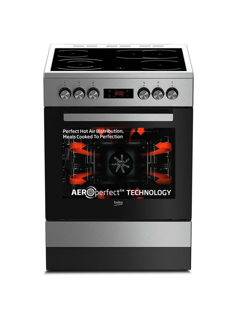 Beko - 60x60cm Freestanding Ceramic Electric cooker, 4 Cooking Zones(2 Expandable), 8 Cooking Multifuntion Oven, 72 liters Oven Capacity, A+ Energy Rating, SteamShine Cleaning, Halogen Illumination, Removable Door Glass for Cleaning FSM67320GXS Steel - Image 1