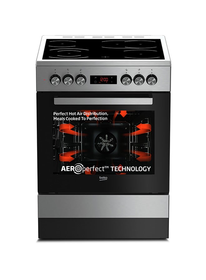 Beko 60x60cm Freestanding Ceramic Electric cooker, 4 Cooking Zones(2 Expandable), 8 Cooking Multifuntion Oven, 72 liters Oven Capacity, A+ Energy Rating, SteamShine Cleaning, Halogen Illumination, Removable Door Glass for Cleaning FSM67320GXS Steel  - Image 1