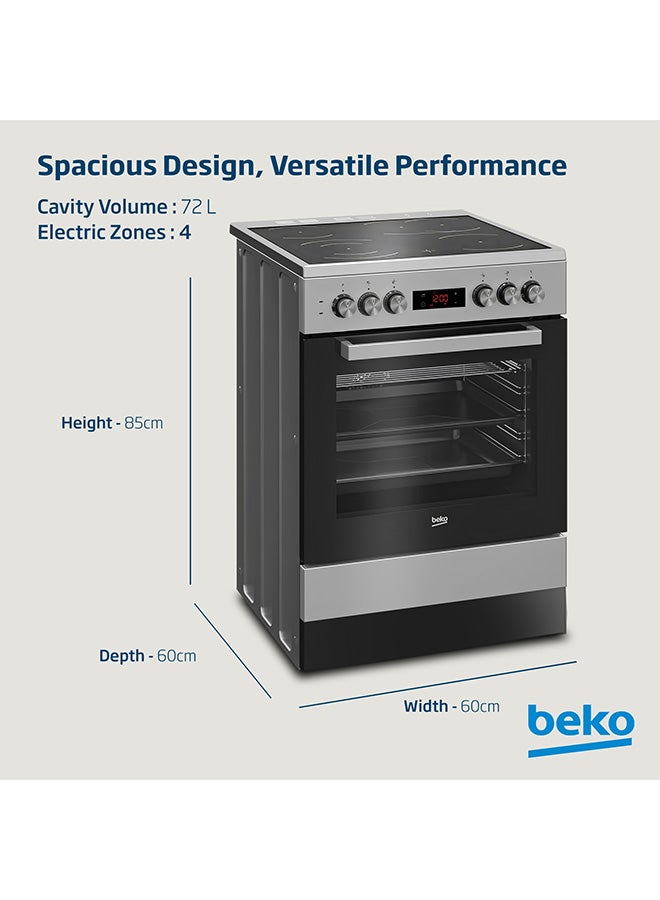 Beko 60x60cm Freestanding Ceramic Electric cooker, 4 Cooking Zones(2 Expandable), 8 Cooking Multifuntion Oven, 72 liters Oven Capacity, A+ Energy Rating, SteamShine Cleaning, Halogen Illumination, Removable Door Glass for Cleaning FSM67320GXS Steel  - Image 5