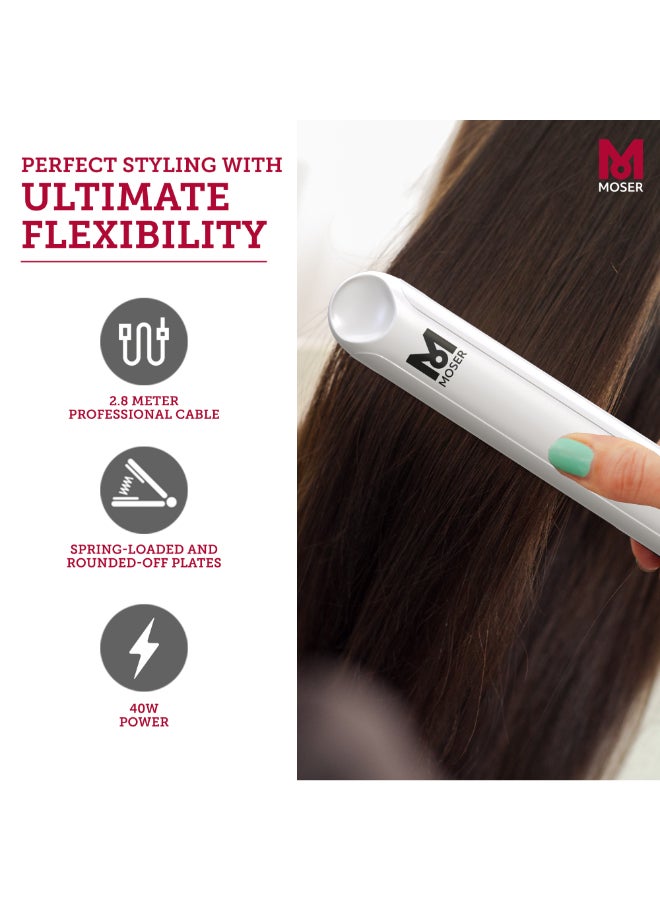 MOSER - Professional Cerastyle Hair Starightener For Women Ultra-Fast Heat-Up Time For Quick Usage Perfect Hair Starightener For Frizzy Curly Hair- White 4417-0151 White 33cm - Image 1