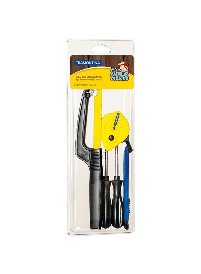 TRAMONTINA 5 Pieces Tools Set | Measuring Tape + 2x Screwdriver + Mini Hacksaw + Narrow Knife Multicolour - Image 1