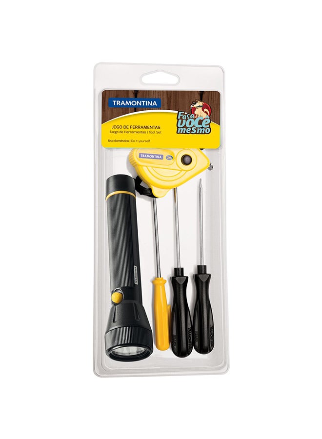 TRAMONTINA 5 Pieces Tools Set | Pocket Screwdriver + 2x Screwdriver + Flashlight + Measuring Tape Multicolour  - Image 1