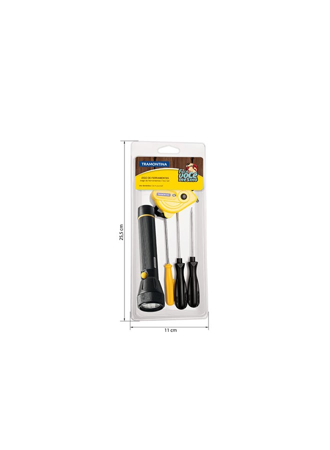 TRAMONTINA 5 Pieces Tools Set | Pocket Screwdriver + 2x Screwdriver + Flashlight + Measuring Tape Multicolour  - Image 2