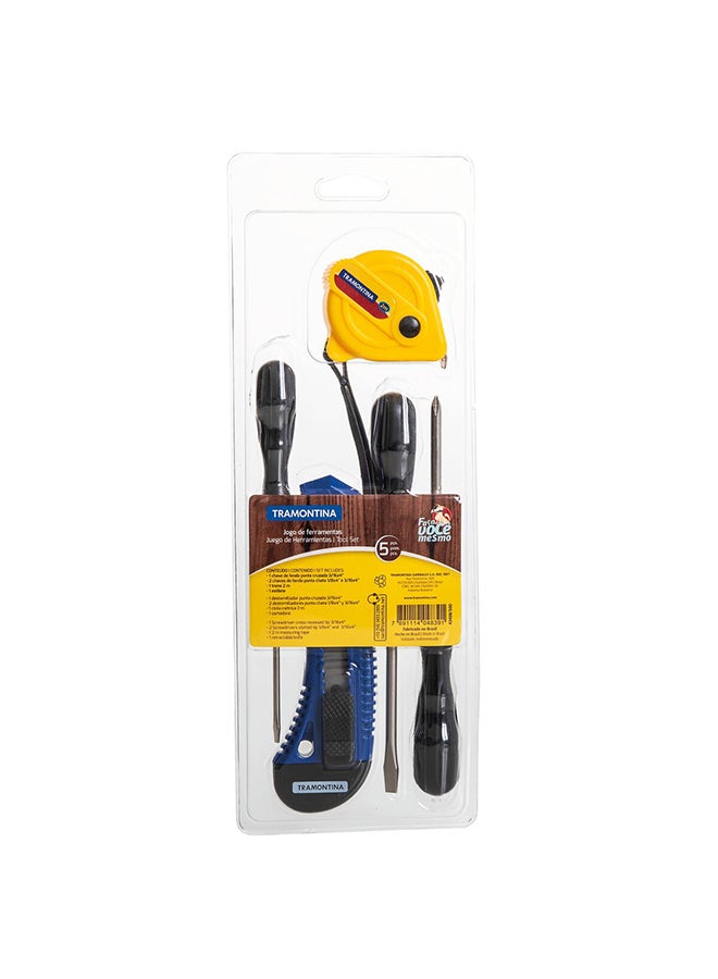 TRAMONTINA 5 Pieces Tools Set | 3X Screwdriver + Measuring Tape + Retractable Knife Multicolour  - Image 1