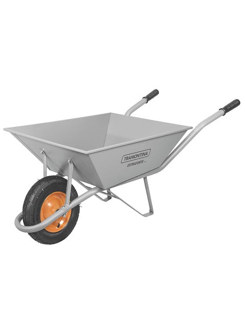Wheelbarrow Extraforte with Gray Metal Heavy-duty Bucket 65L Metallic Handle and Pneumatic Tire Grey 65Liters