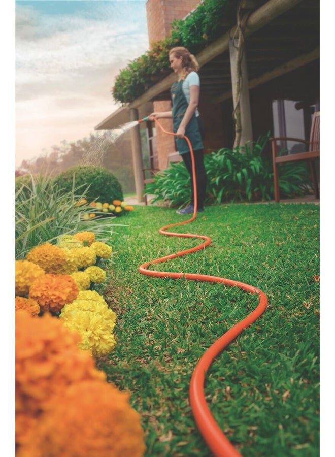 ترامونتينا 25m 1/2-inch Diameter Flex Garden Hose in Orange with 3-Layers PVC Fiber and Braided Polyester Cord with Quick Connectors, Sprayer and Wall Rack up to 35m Hose Capacity Orange  - Image 4